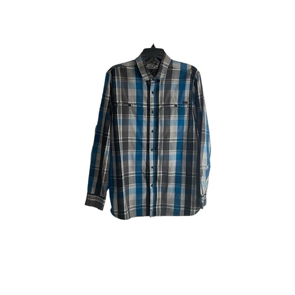 Men's Amplify Button Down Shirt Western Black & Teal Checkered Print - Picture 6 of 6